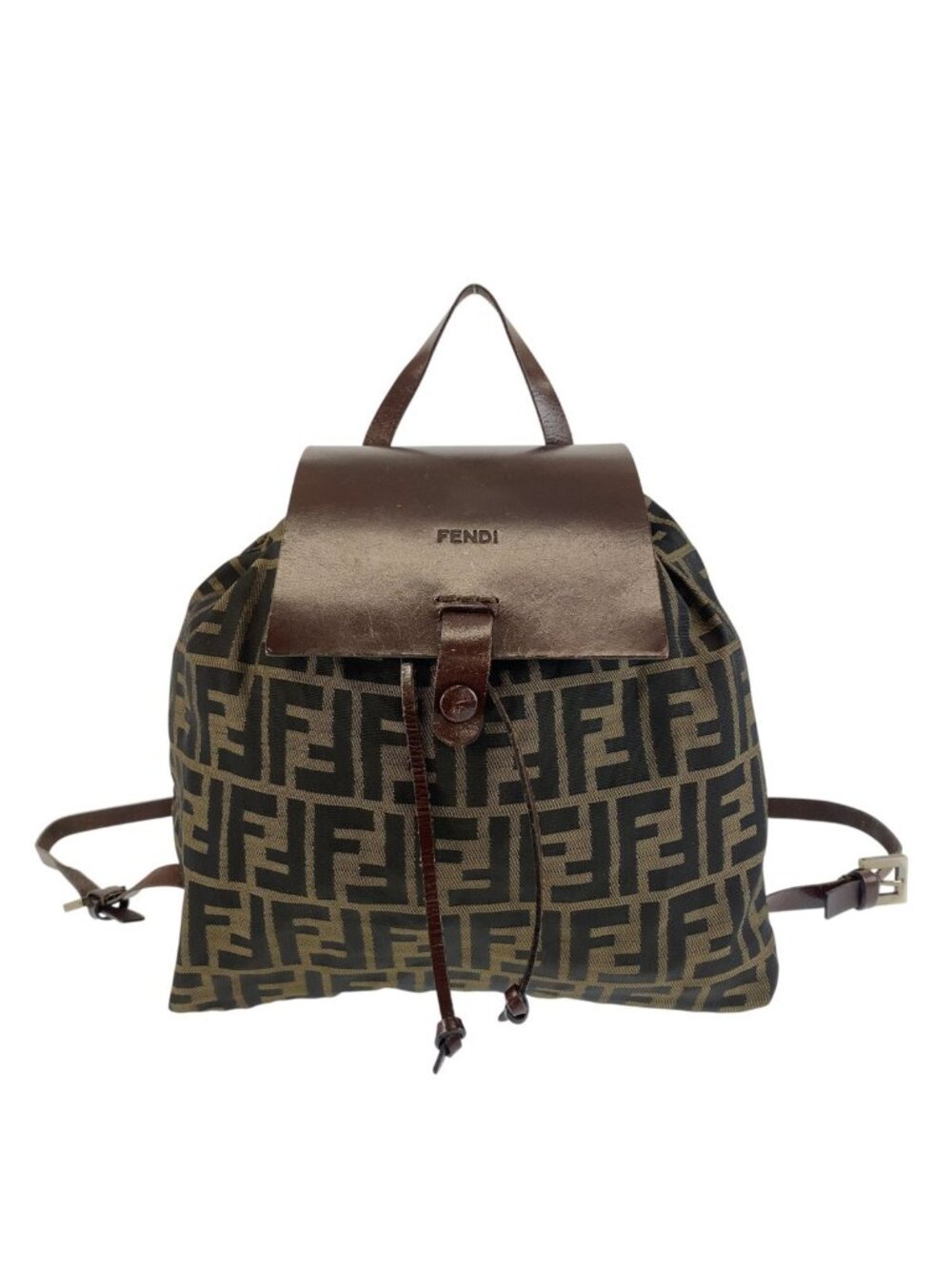 Fendi Vintage Zucca Pattern Brown Black Leather Nylon Backpack
